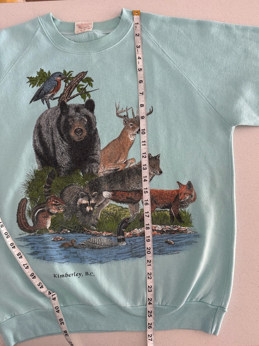 Vtg 1989 Harlequin Nature Graphics Wildlife Bear Moose Sweatshirt M Seafoam Aqua - Picture 13 of 13